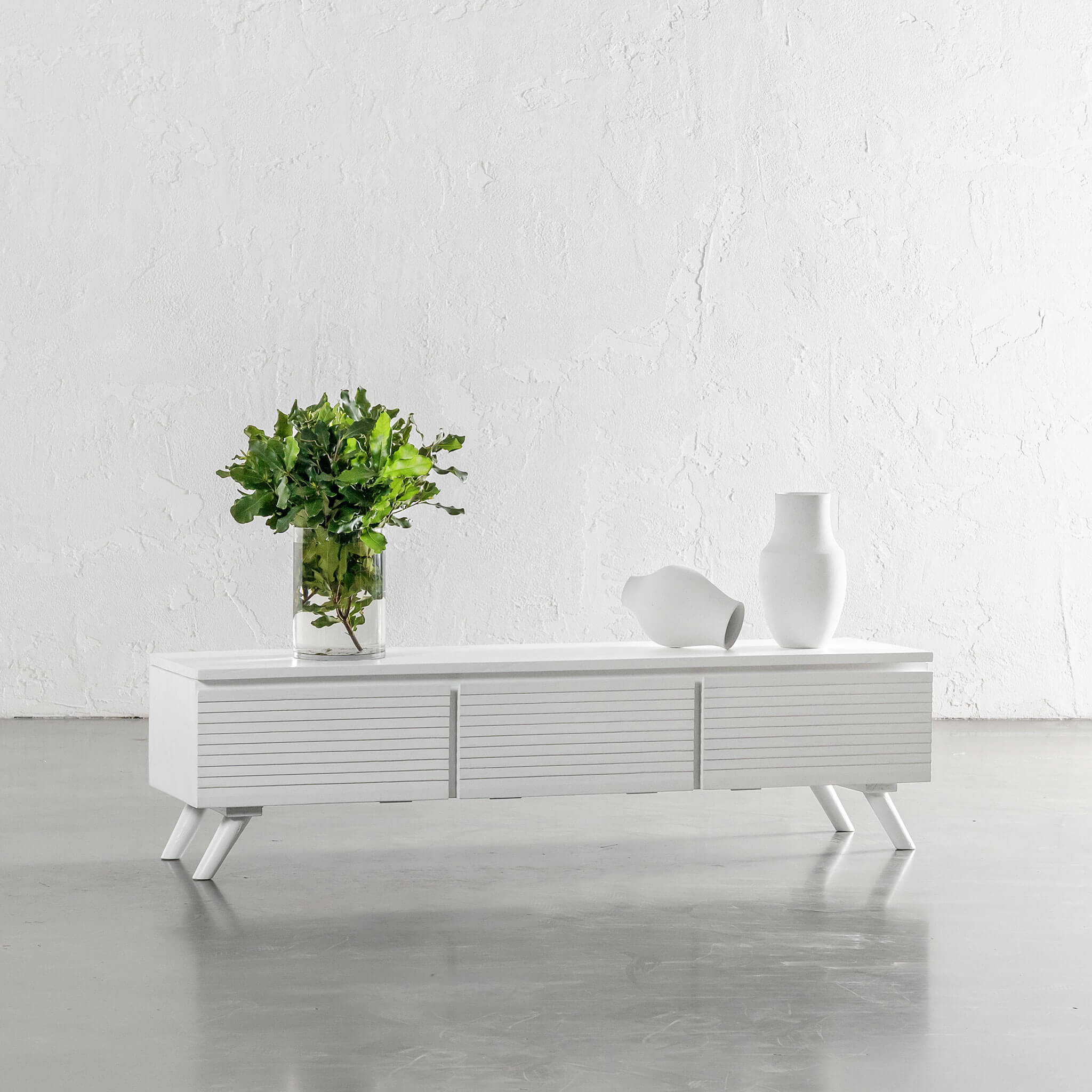 Amara Mid Century Timber Tv Stand – White