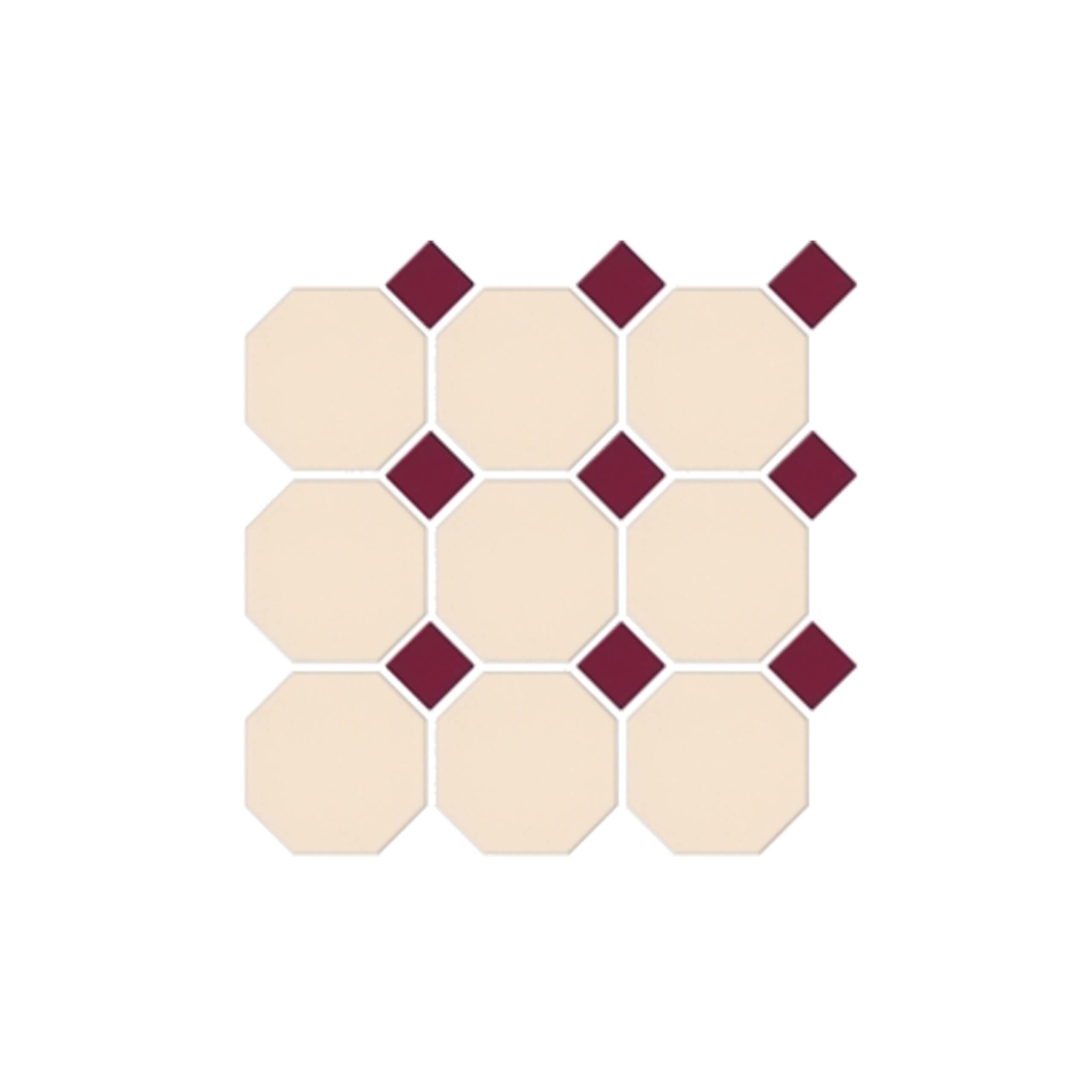 Octagon Mosaic Square 97x97mm Porcelain Matt Cream With Burgundy Dot - Image 1