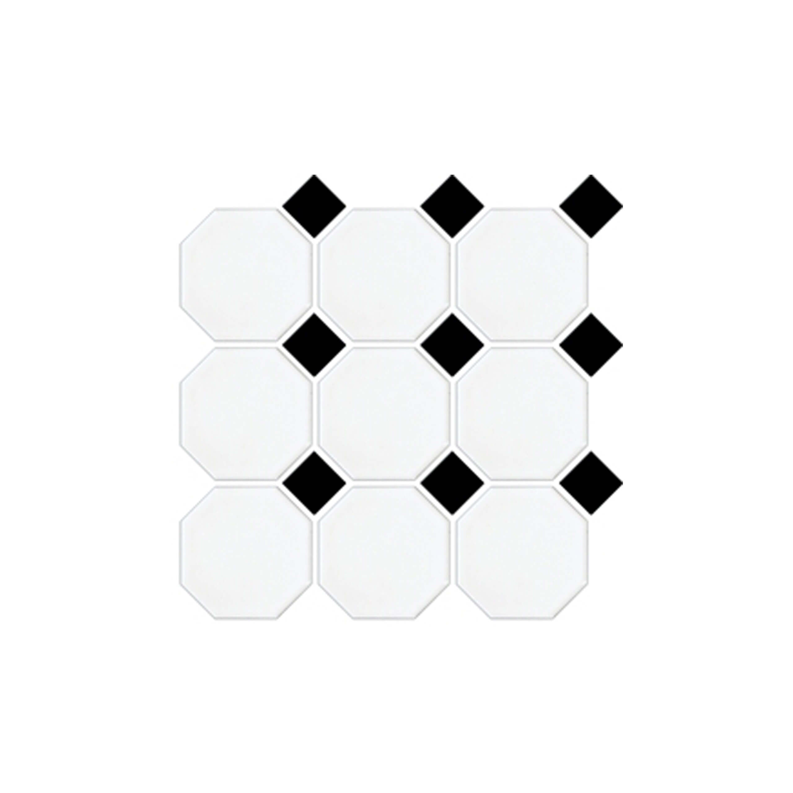 Octagon Mosaic Square 97x97mm Porcelain Matt White With Black Dot - Image 1