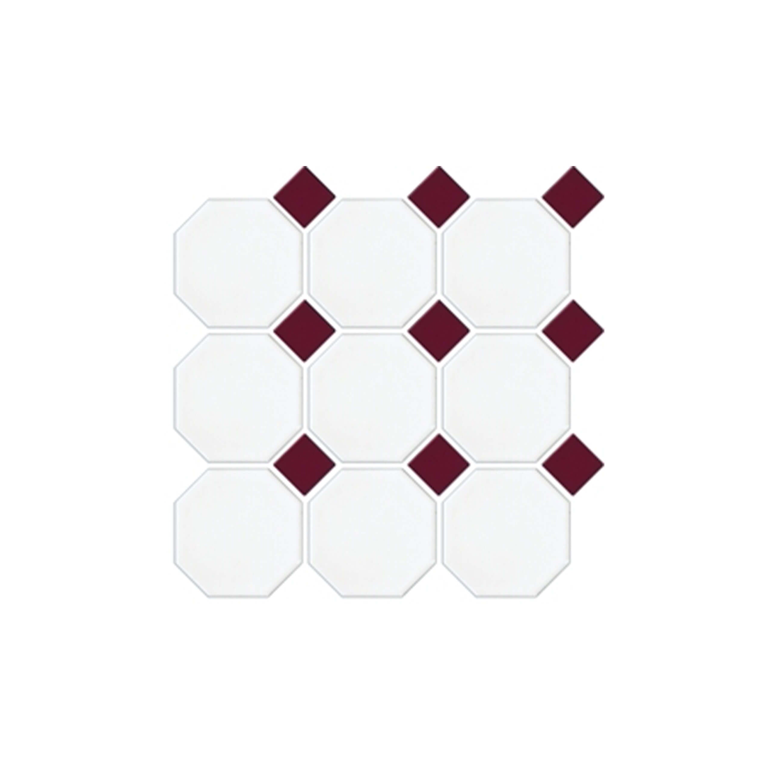 Octagon Mosaic Square 97x97mm Porcelain Matt White With Burgundy Dot - Image 1