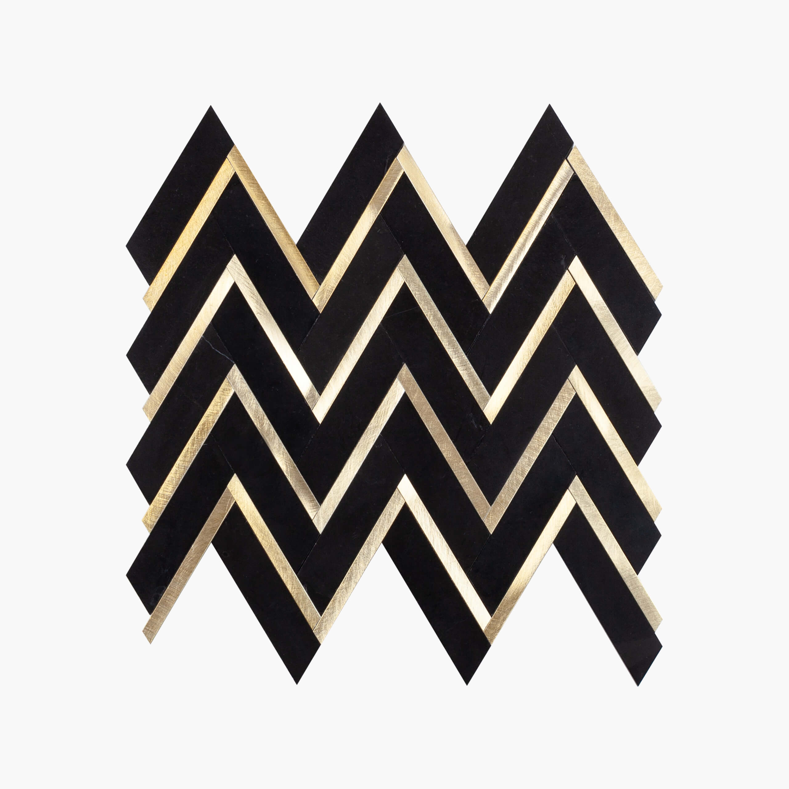 Marble Metal Mosaic Herringbone 25x93mm Honed Nero Marquina With Brushed Gold