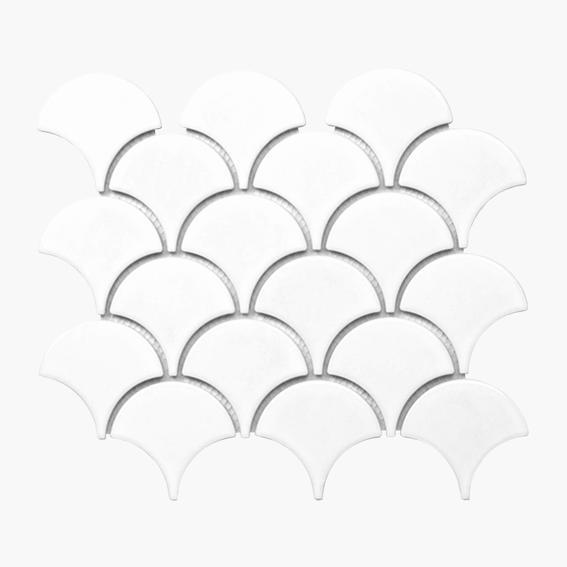Porcelain Mosaic Fanshape 75mm Gloss White