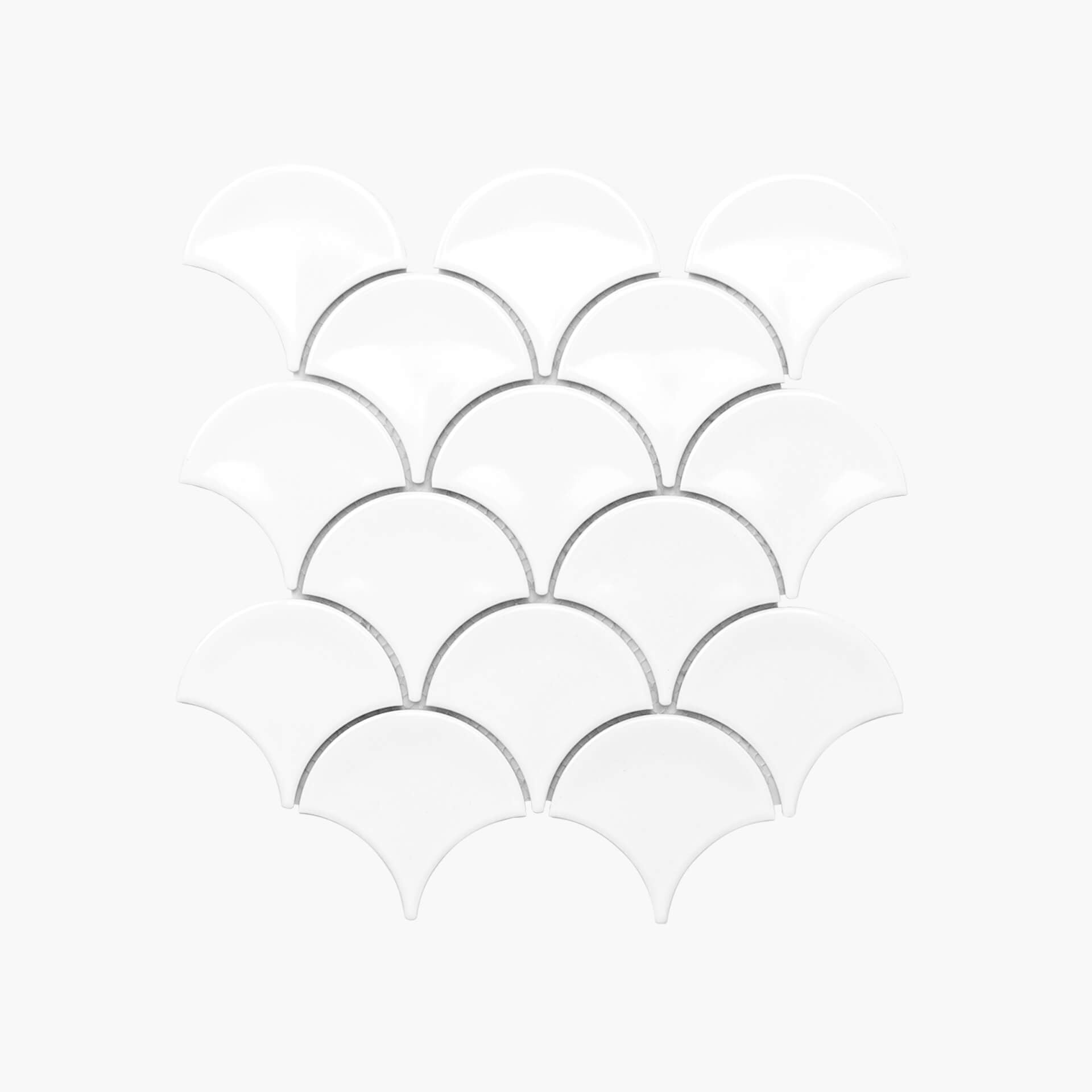 Porcelain Mosaic Fanshape 95mm Gloss White