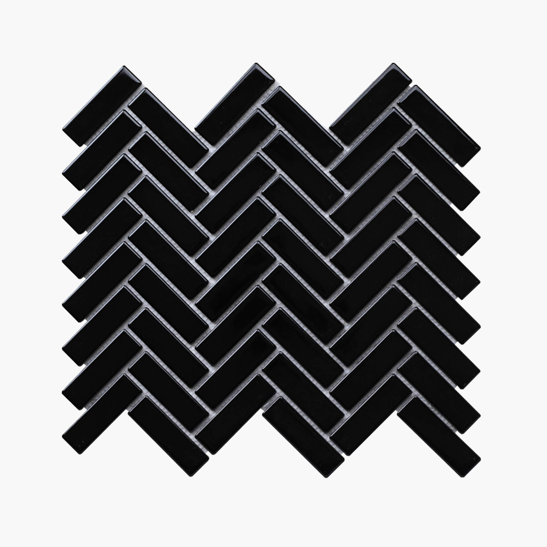 Porcelain Mosaic Herringbone 25x75mm Gloss Black